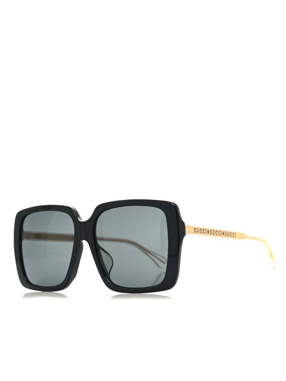 Gucci Black Frame Sunglasses with Gold Temples and Gray Lenses